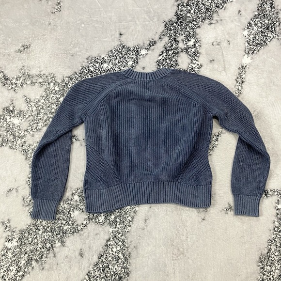 Faherty Blue Ribbed Knit Sweater Womens Medium Raglan Sleeve Crewneck Pullover - Picture 3 of 7